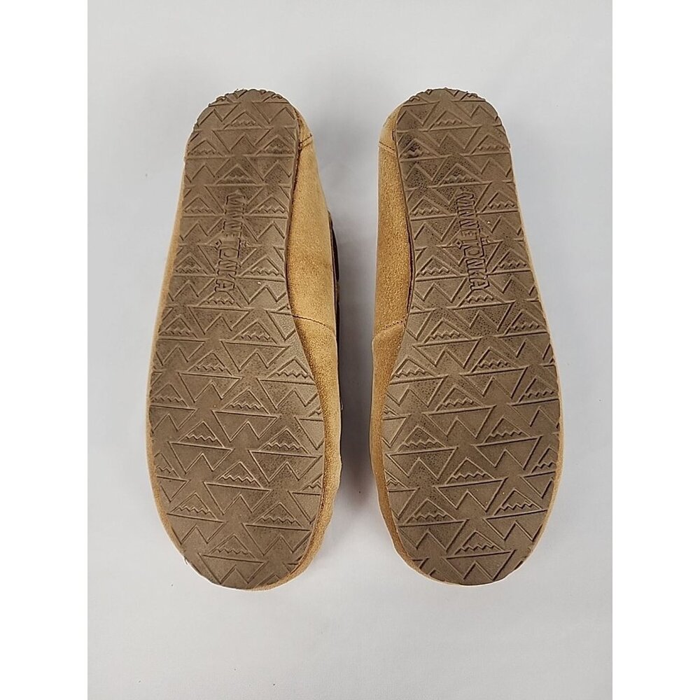 Minnetonka Women's Moccasins 7M Faux Lined Shoes 4052 Tan Leather Suede EUC - Picture 5 of 11